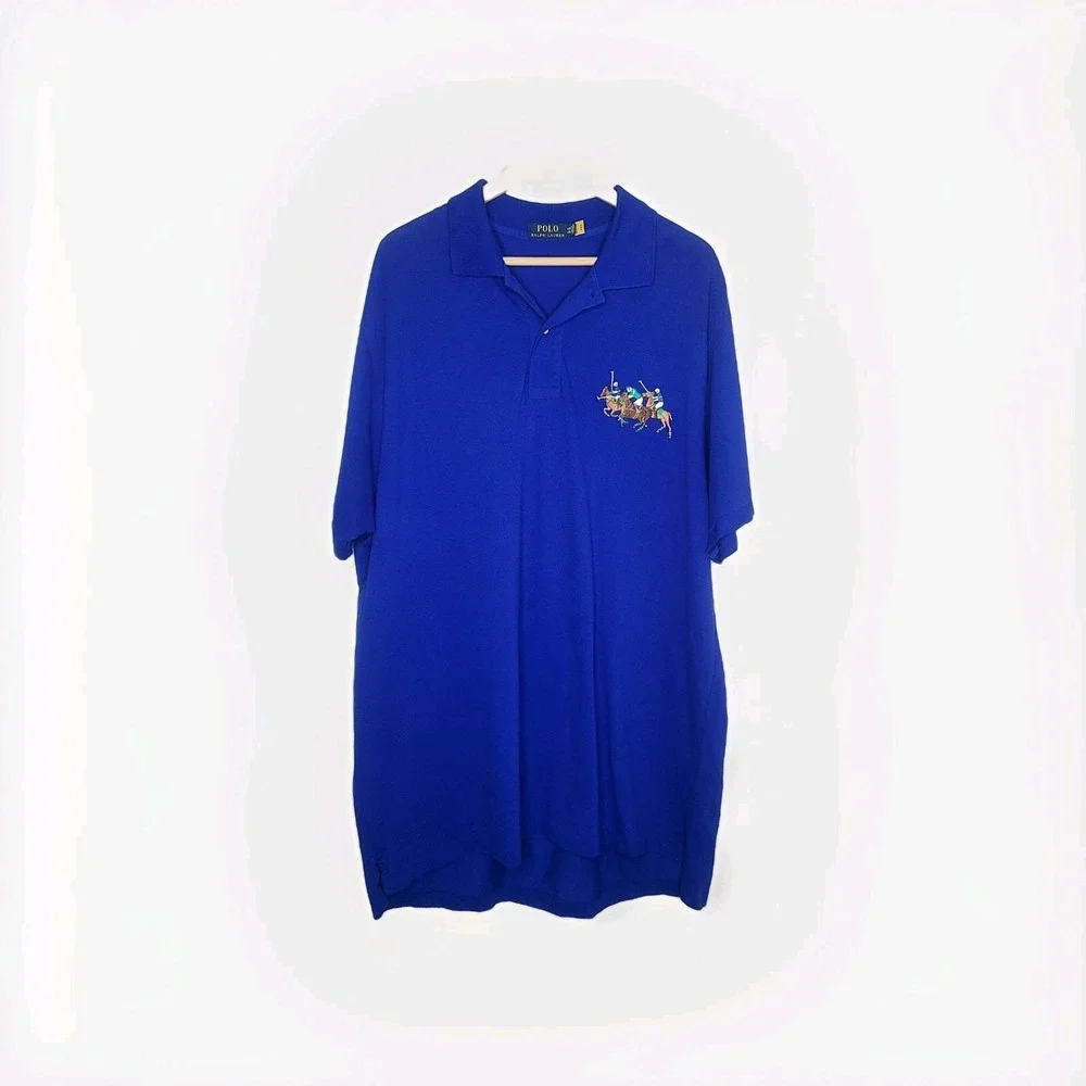 POLO RALPH LAUREN Men's Big And Tall Mesh Triple Pony Polo Shirt Royal‎ Blue 2XB
